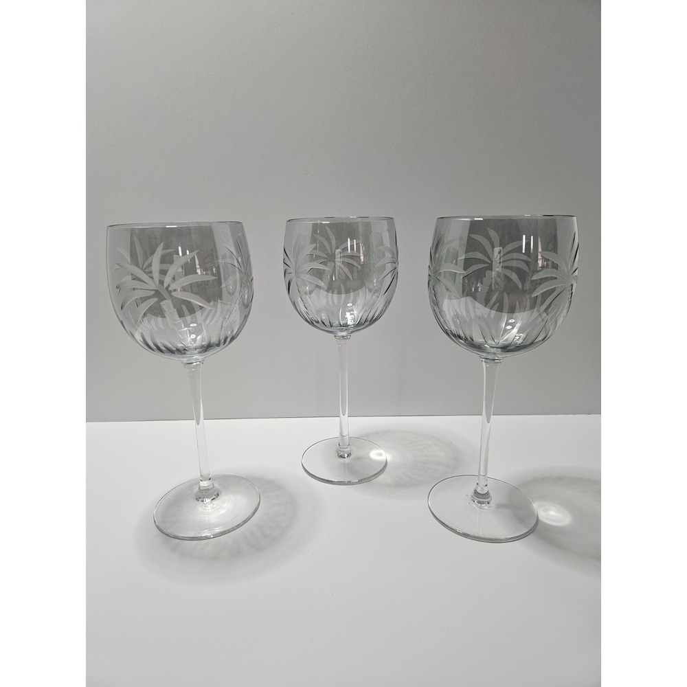 Vintage Lenox British Colonial Scenic Palm Crystal Green Wine Glasses Set Of 3